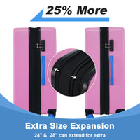 Contrast Color 3 Piece Luggage Set Hardside Spinner Suitcase With Tsa Lock 20" 24' 28" Available Pink Abs