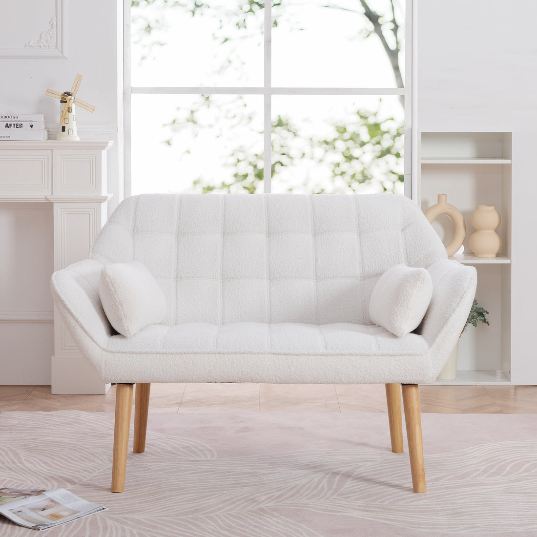 50 "W Beautiful Seat, Comfy Loveseat Sofa With 2 Pillows, Small Couch 2 Seater Sofa For Living Room, Bedroom, Apartment, White White Polyester Polyester