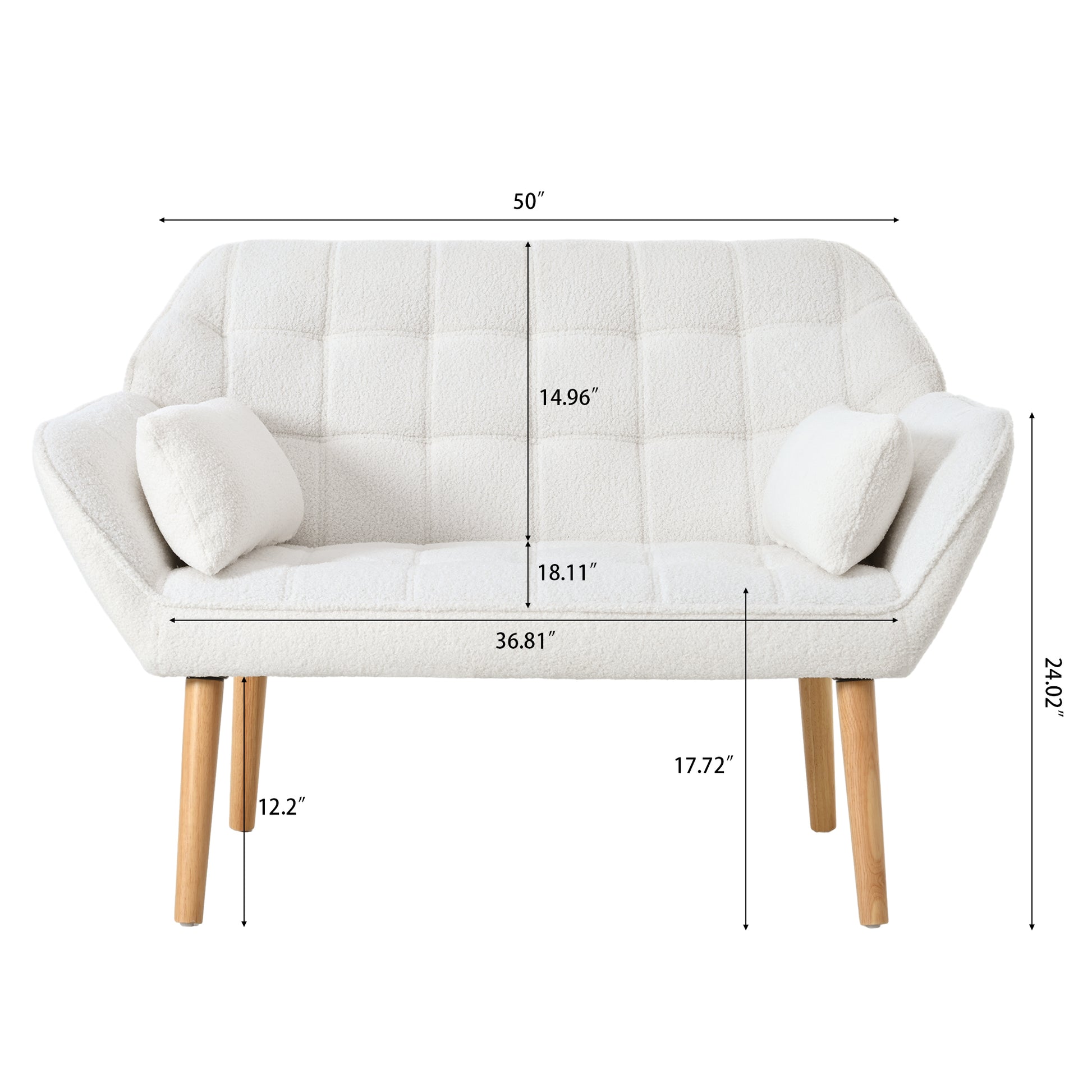 50 "W Beautiful Seat, Comfy Loveseat Sofa With 2 Pillows, Small Couch 2 Seater Sofa For Living Room, Bedroom, Apartment, White White Polyester Polyester