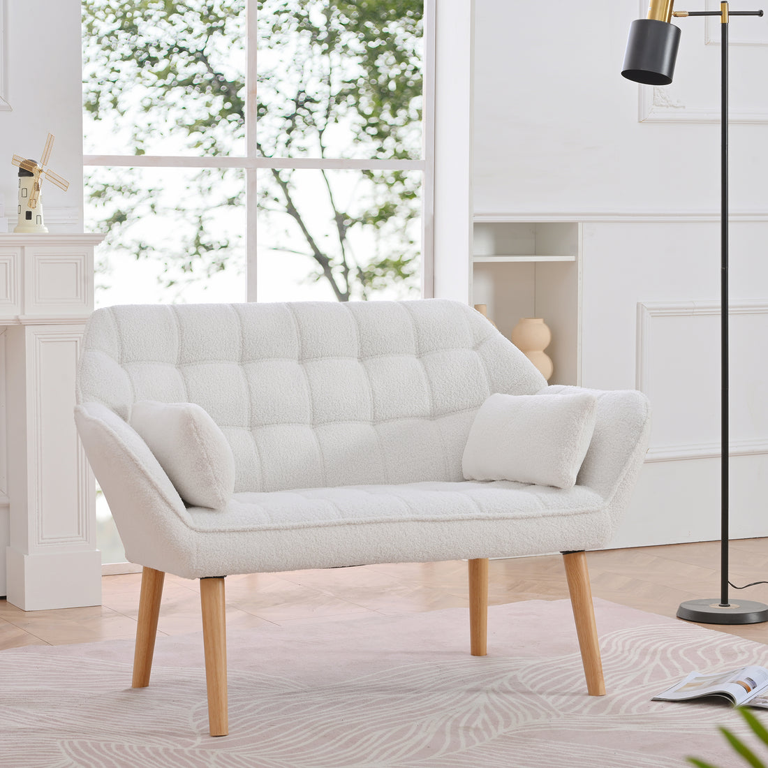 50 "W Beautiful Seat, Comfy Loveseat Sofa With 2 Pillows, Small Couch 2 Seater Sofa For Living Room, Bedroom, Apartment, White White Polyester Polyester