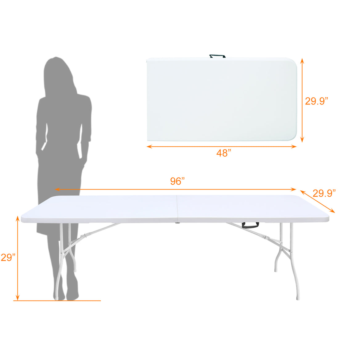 8Ft Folding Table, Portable Plastic Table For Camping, Picnics, Parties, High Load Bearing Foldable Table White White Iron Plastic