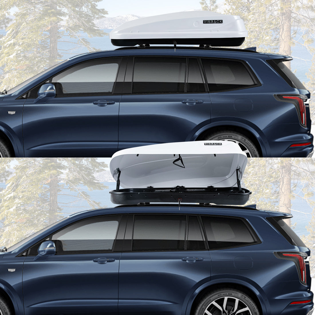 Hard Shell Roof Cargo Carrier With Security Keys, Roof Box, Cargo Box, 56 L X 30 W X 13.7 H Inches, 13 Cubic Feet Tool Free Install , White White Abs Pc