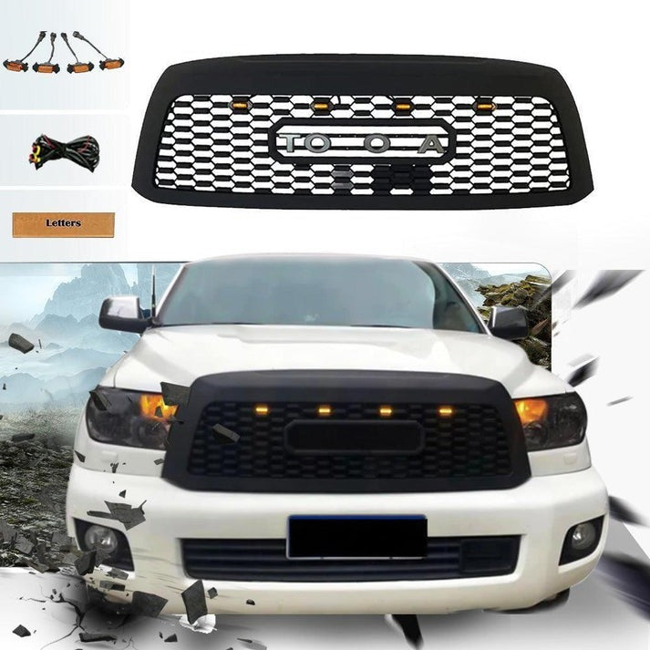 Front Grille For 2010 2011 2012 2013 2014 2015 2016 2017 2018 Toyota Sequoia Trd Pro Grille W Letters W Lights Matte Black Abs Abs