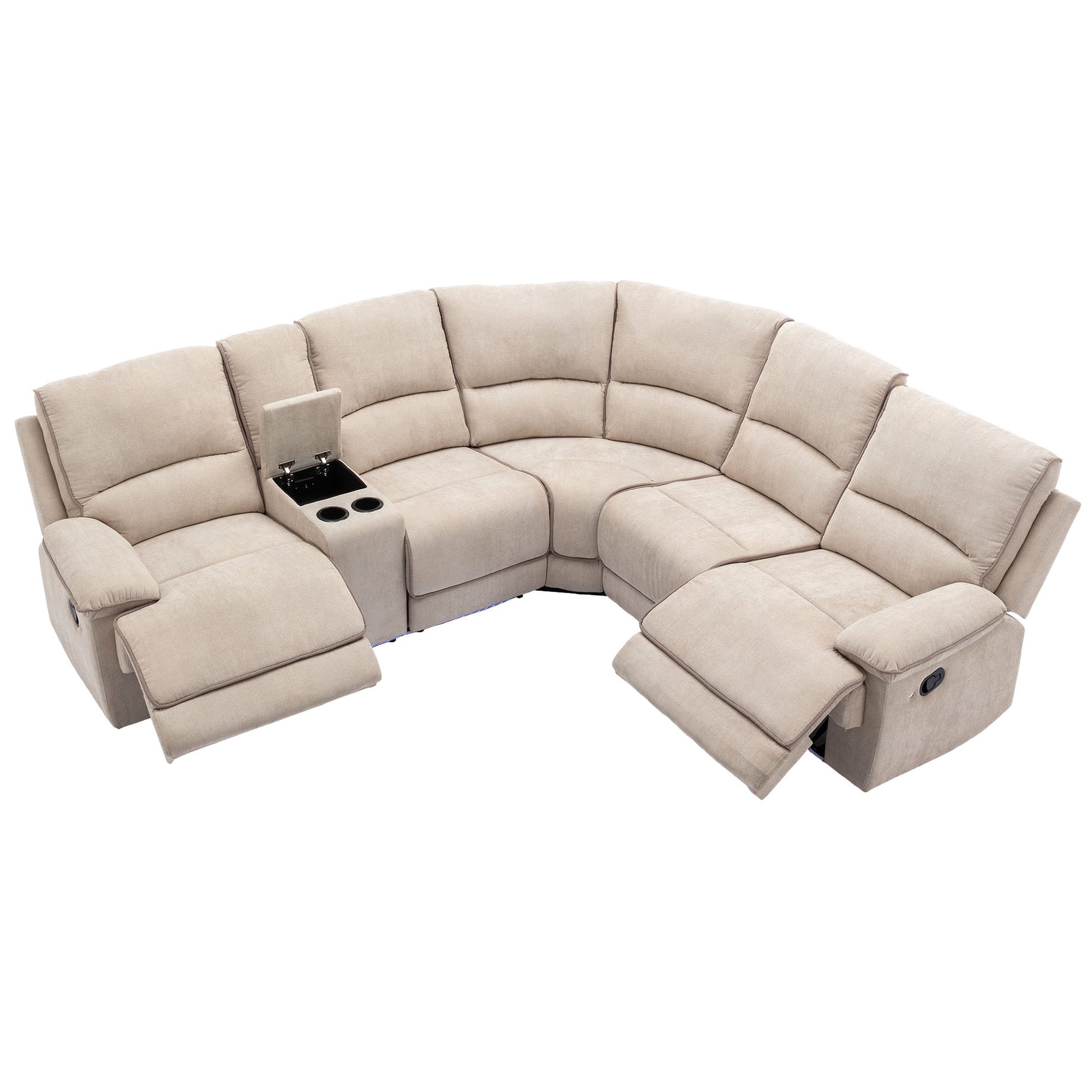 94.8" Modern Manual Reclining Living Room Furniture Set With Usb Ports, Hidden Storage, Led Light Strip And 2 Cup Holders, Cream Cream Foam Velvet