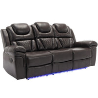 3 Pieces Recliner Sofa Sets Home Theater Seating Manual Recliner Chair With Center Console And Led Light Strip For Living Room, Brown Brown Foam Faux Leather