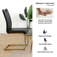 Modern Simple Rectangular Glass Dining Table, Wear Resistant Tempered Glass Countertop, Gold Plated Legs, Black Pu Dining Chair Set, Suitable For Restaurant Kitchen Use Set Of 5 Upholstered Chair