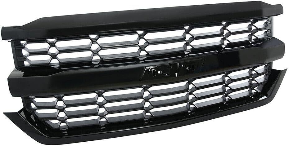 Front Bumper Upper Grille Grill Compatible With Chevrolet Silverado 1500 2016 2018,84602489 Black Black Abs Abs