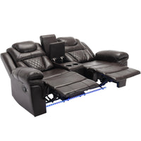 3 Pieces Recliner Sofa Sets Home Theater Seating Manual Recliner Chair With Center Console And Led Light Strip For Living Room, Brown Brown Foam Faux Leather