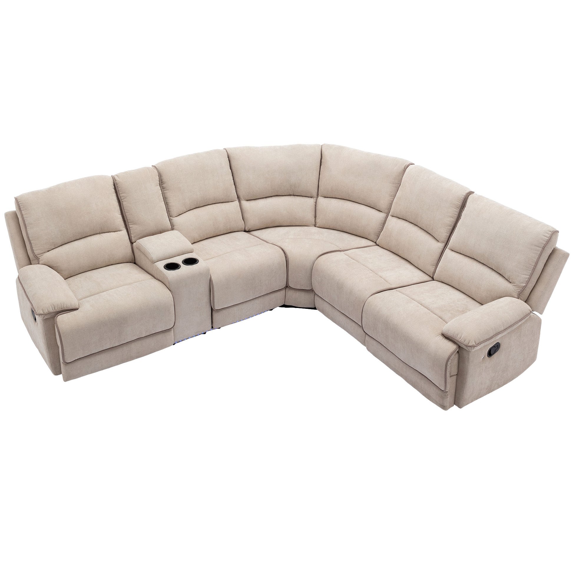 94.8" Modern Manual Reclining Living Room Furniture Set With Usb Ports, Hidden Storage, Led Light Strip And 2 Cup Holders, Cream Cream Foam Velvet