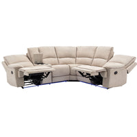 94.8" Modern Manual Reclining Living Room Furniture Set With Usb Ports, Hidden Storage, Led Light Strip And 2 Cup Holders, Cream Cream Foam Velvet