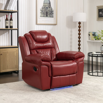 Home Theater Seating Manual Recliner Chair With Led Light Strip For Living Room,Bedroom, Wine Red Wine Red Foam Faux Leather