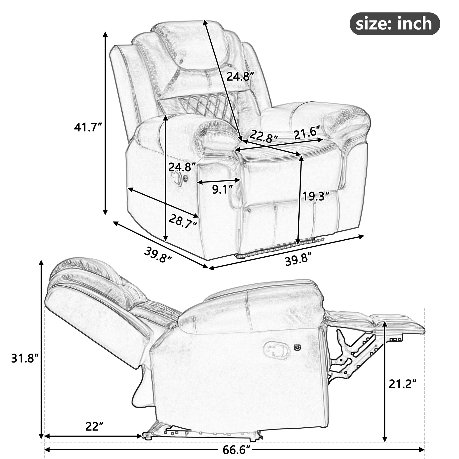 Home Theater Seating Manual Recliner Chair With Led Light Strip For Living Room,Bedroom, Wine Red Wine Red Foam Faux Leather