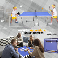 6Ft Mid Size Table Tennis Table Foldable & Portable Ping Pong Table Set For Indoor & Outdoor Games With Net, 2 Table Tennis Paddles And 3 Balls Blue Mdf