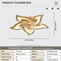 27In Ceiling Fan With Lights, Remote Control 3 Color Temperatures,6 Gear Wind Speed Fan Light Gold Modern Acrylic