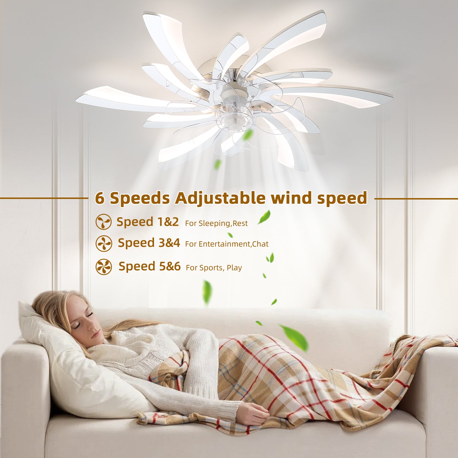 30.7In Ceiling Fan With Lights, Remote Control 3 Color Temperatures,6 Gear Wind Speed Fan Light Chrome Modern Acrylic