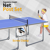 6Ft Mid Size Table Tennis Table Foldable & Portable Ping Pong Table Set For Indoor & Outdoor Games With Net, 2 Table Tennis Paddles And 3 Balls Blue Mdf