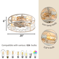 20" Vintage Wood Cage Lighted Ceiling Fan Note:No On Bulbs Wood Rustic Iron Plastic