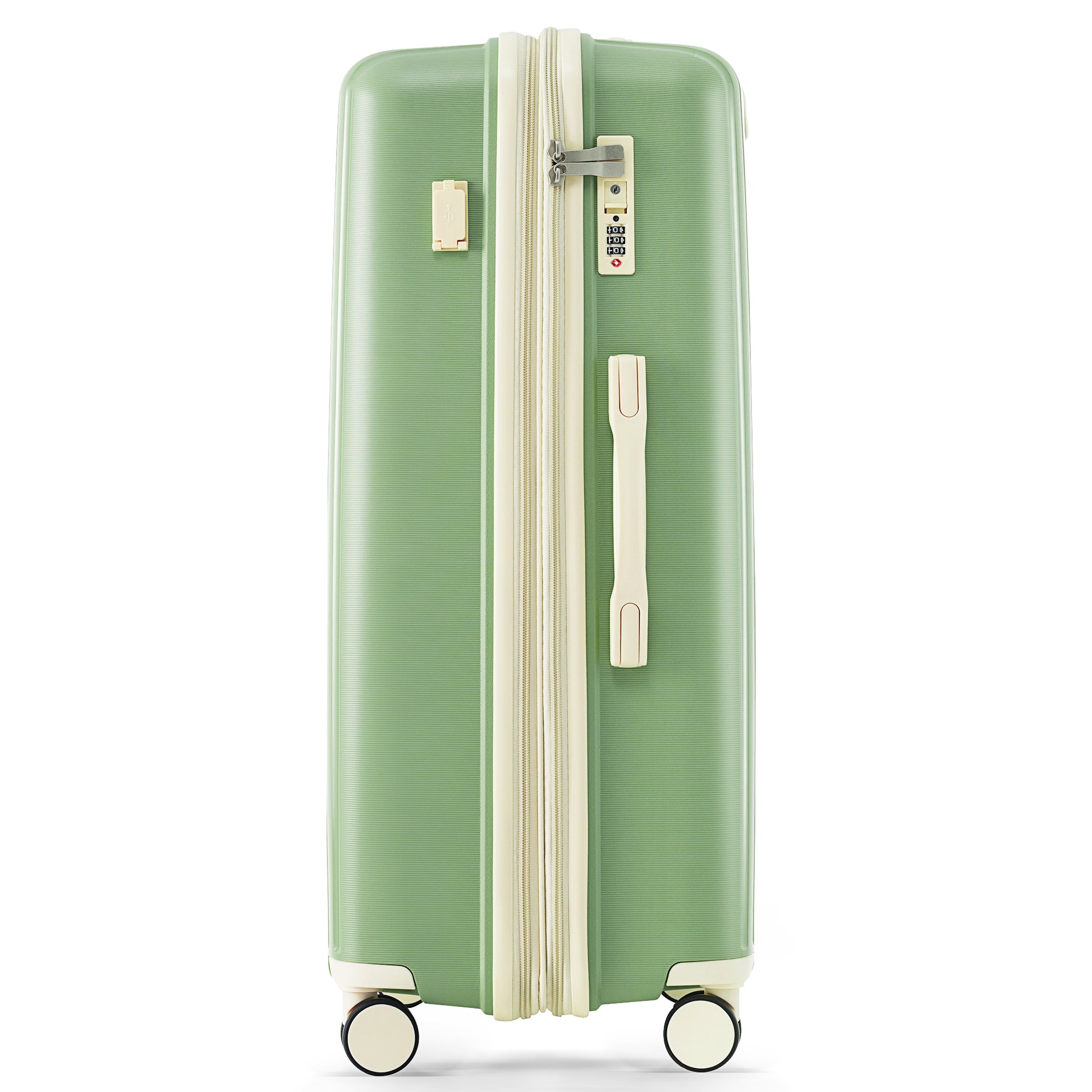 Luggage Sets 3 Piece Suitcase Set 20 24 28 With Usb Port,Carry On Luggage Airline Approved,Pp Lightweight Suitcase With Spinner Wheels,Green And Ivory Green Ivory Polypropylene