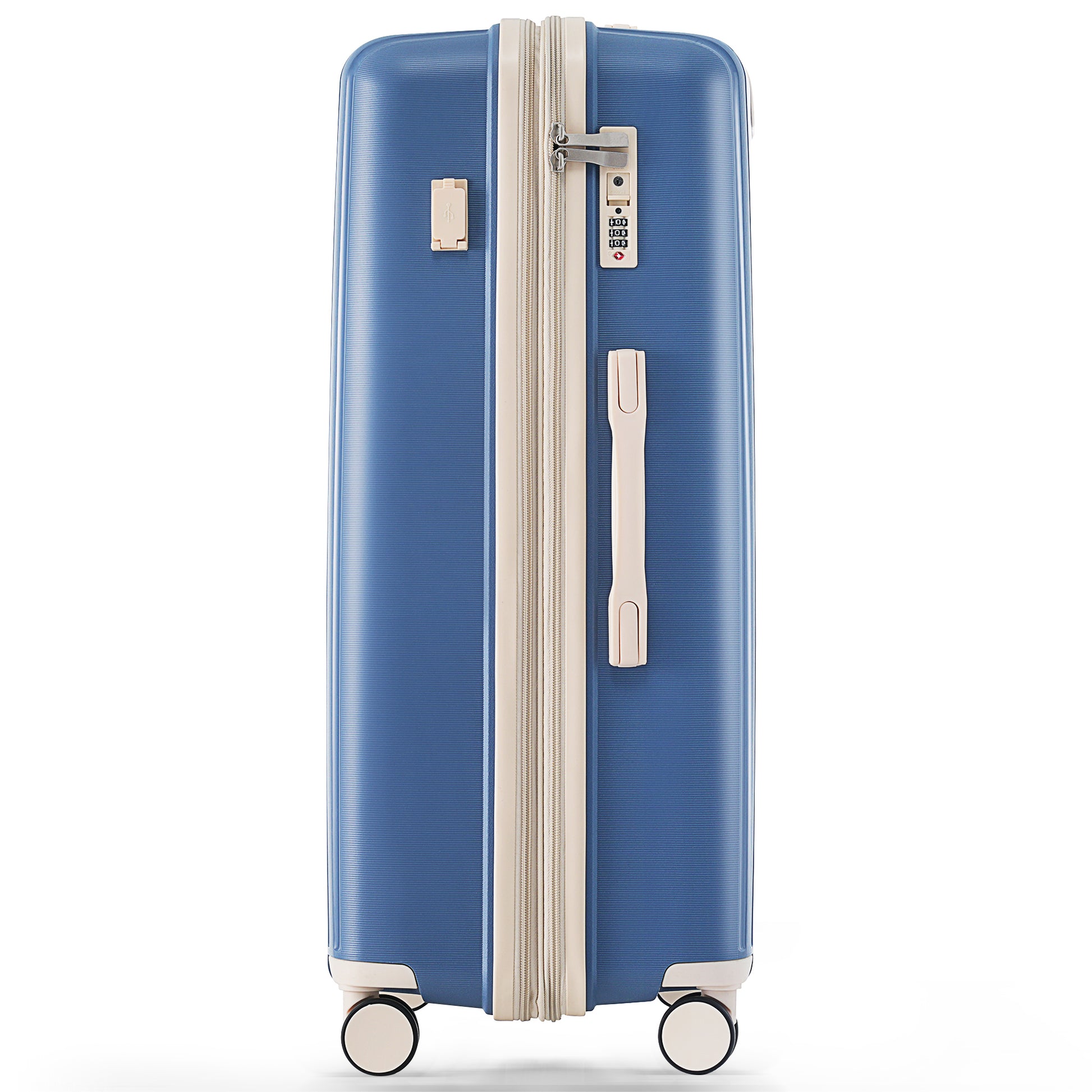 Luggage Sets 3 Piece Suitcase Set 20 24 28 With Usb Port,Carry On Luggage Airline Approved,Pp Lightweight Suitcase With Spinner Wheels, Blue And Ivory Blue Polypropylene