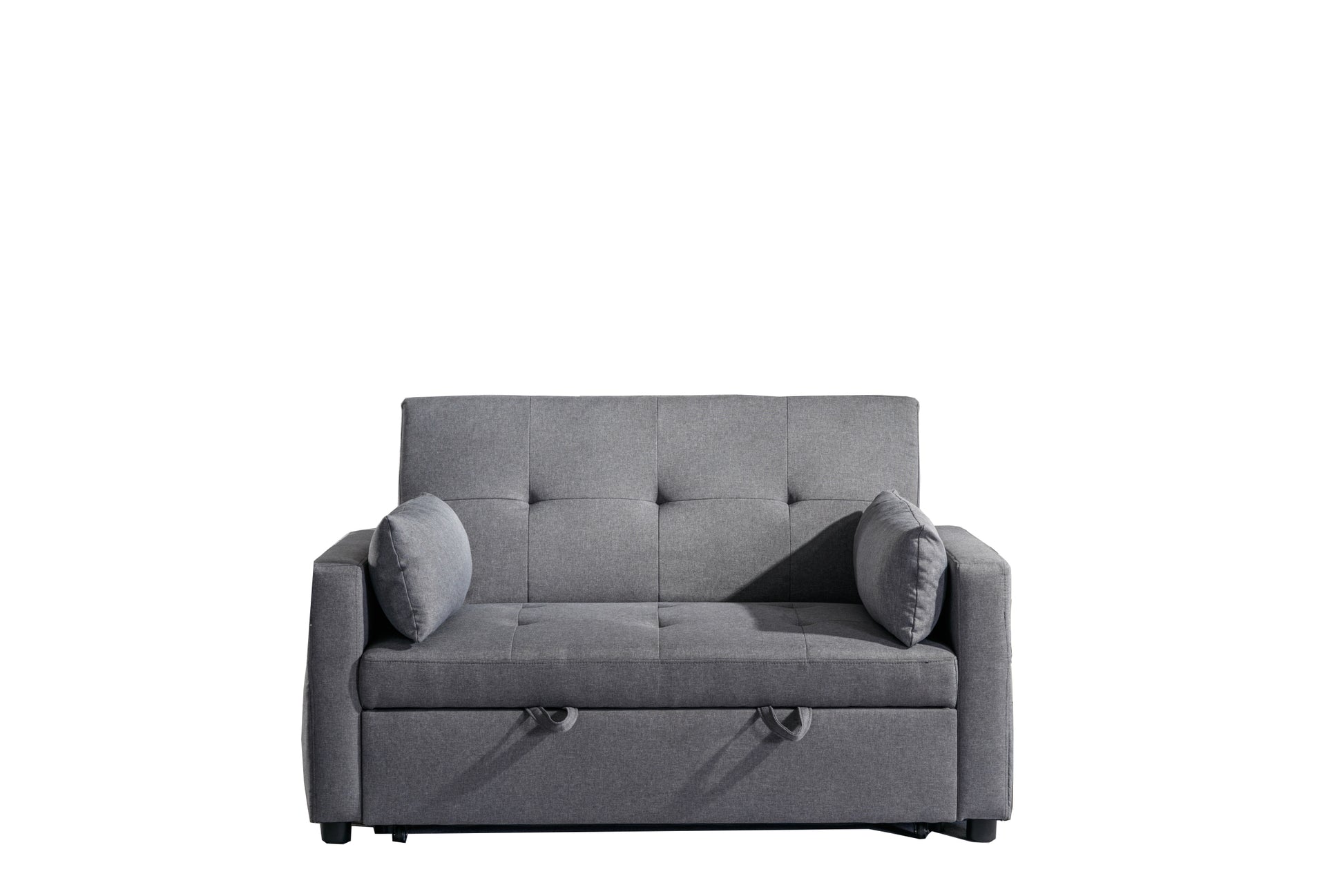 2 Seaters Slepper Sofa Bed.Dark Grey Linen Fabric 3 In 1 Convertible Sleeper Loveseat With Side Pocket. Dark Grey Linen