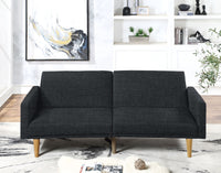 Adjustable Sofa In Black Faux Leather Black Fabric