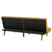 Adjustable Sofa In Black Faux Leather Mustard Fabric