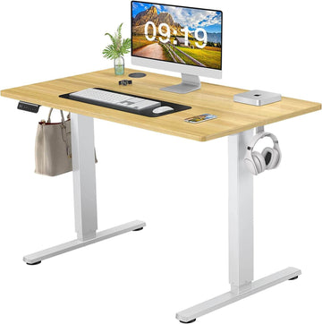 Electric Height Adjustable Standing Desk,Sit To Stand Ergonomic Computer Desk,Yellow,40'' X 24" Yellow Wood