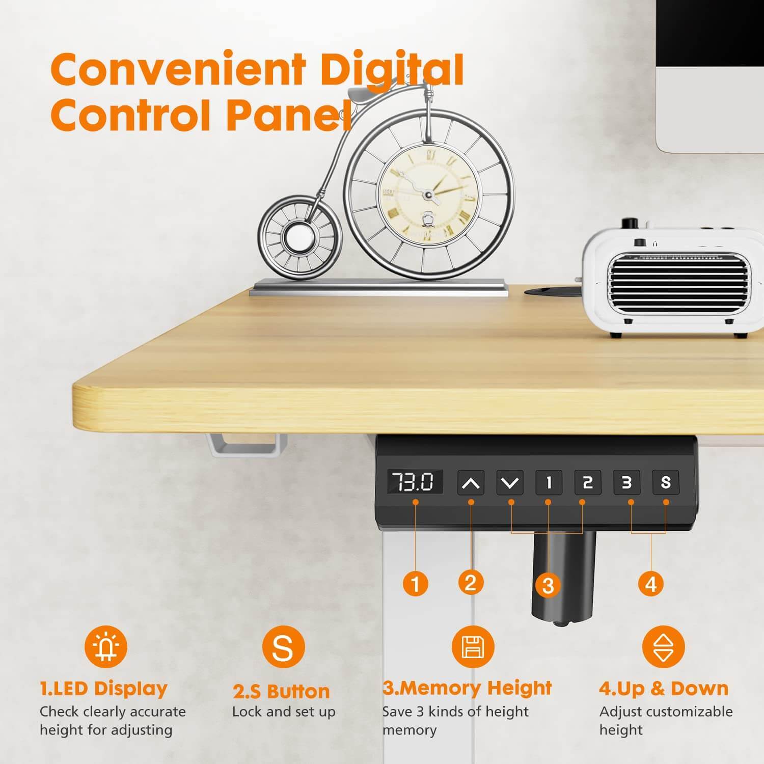 Electric Height Adjustable Standing Desk,Sit To Stand Ergonomic Computer Desk,Yellow,40'' X 24" Yellow Wood