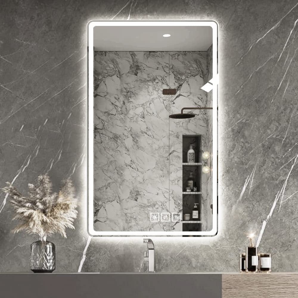 24X40 Inch Led Bathroom Mirror Vanity Mirrors With Front Lights Wall Mounted Anti Fog Frameless Make Up Mirror With Light 5 Mm Copper Free Silver Mirror Horizontal Or Vertical Silver Glass