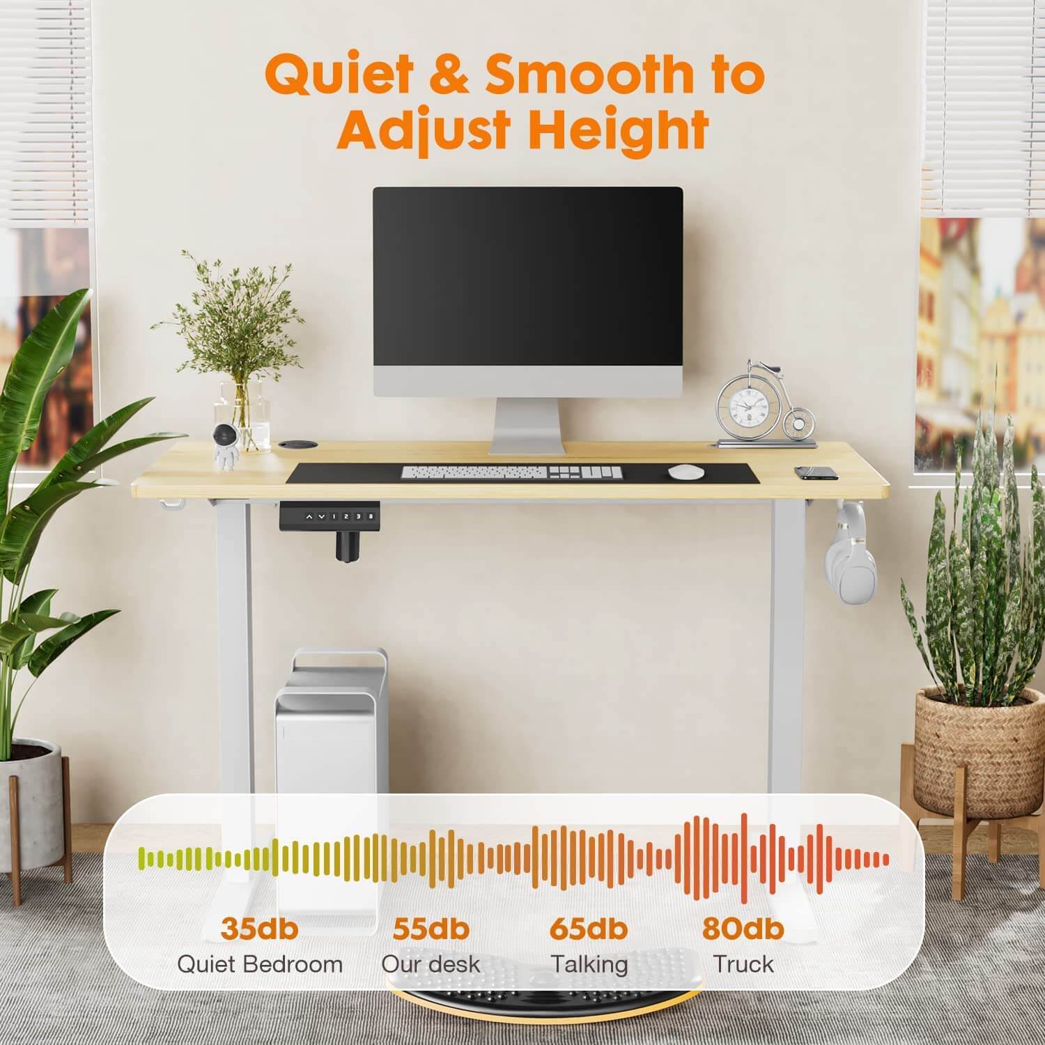 Electric Height Adjustable Standing Desk,Sit To Stand Ergonomic Computer Desk,Yellow,40'' X 24" Yellow Wood