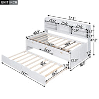 Twin Size Wooden Captain Bed With Built In Bookshelves,Three Storage Drawers And Trundle, White Wash Box Spring Not Required Twin White Washed Wood Pine