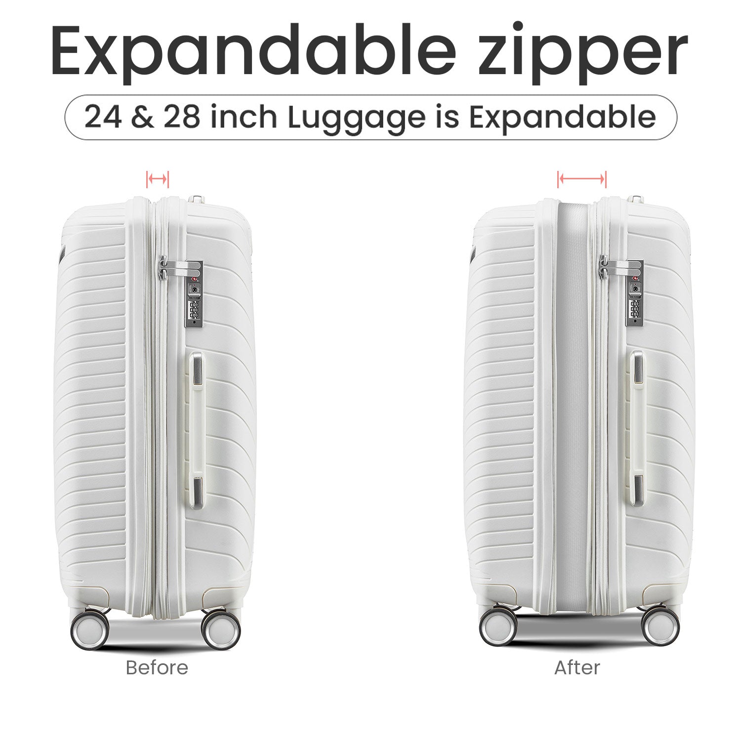 Luggage Sets 4 Piece 14 20 24 28 , Expandable Lightweight Suitcase With 4 Double 360 Degrees Mute Spinner Wheels Pp Materials Durable Tsa Lock Travel Luggage White Polypropylene