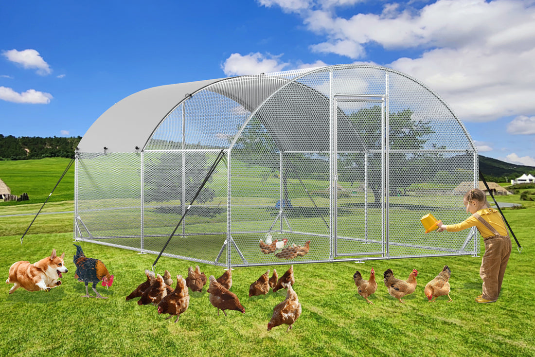 Large Metal Chicken Coop Upgrade Tri Supporting Wire Mesh Chicken Run,Chicken Pen With Water Resident & Anti Uv Cover,Duck Rabbit House Outdoor 10'W X 13'L X 6.5'H Silver Metal