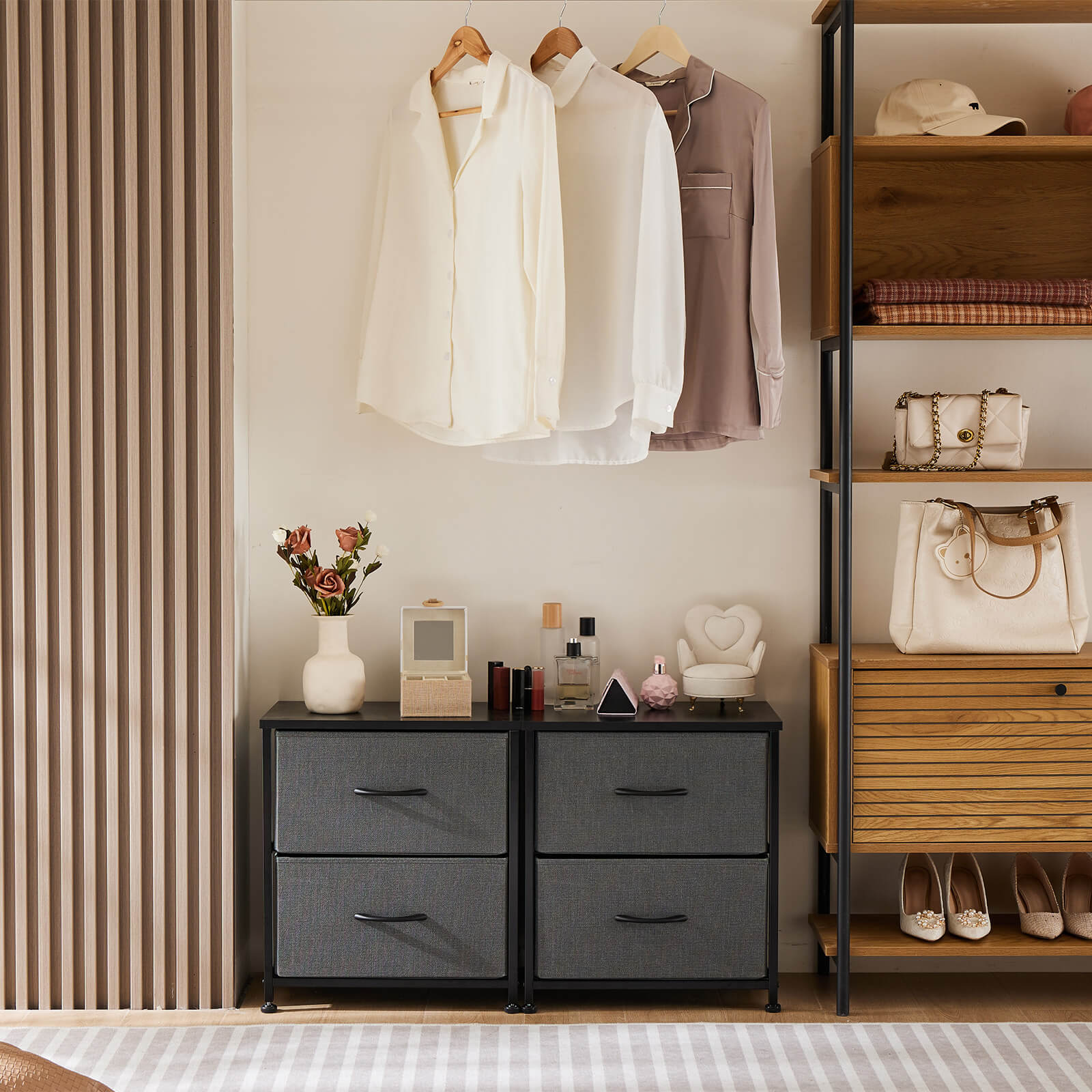 Drawers Dresser Chest Of Drawers,Metal Frame And Wood Top,2Bc,Gray Gray Wood