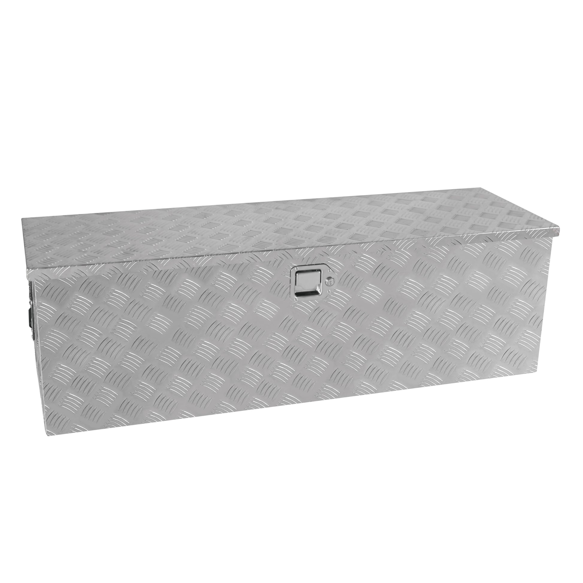 48 Inch Heavy Duty Silver Aluminum Stripes Plated Tool Long Box Pick Up Truck Bed Rv Trailer Toolbox Storage Organizer, Waterproof Underbody Tool Box Storage With Lock And Key 48" 15.2" 15.2" Silver Aluminum