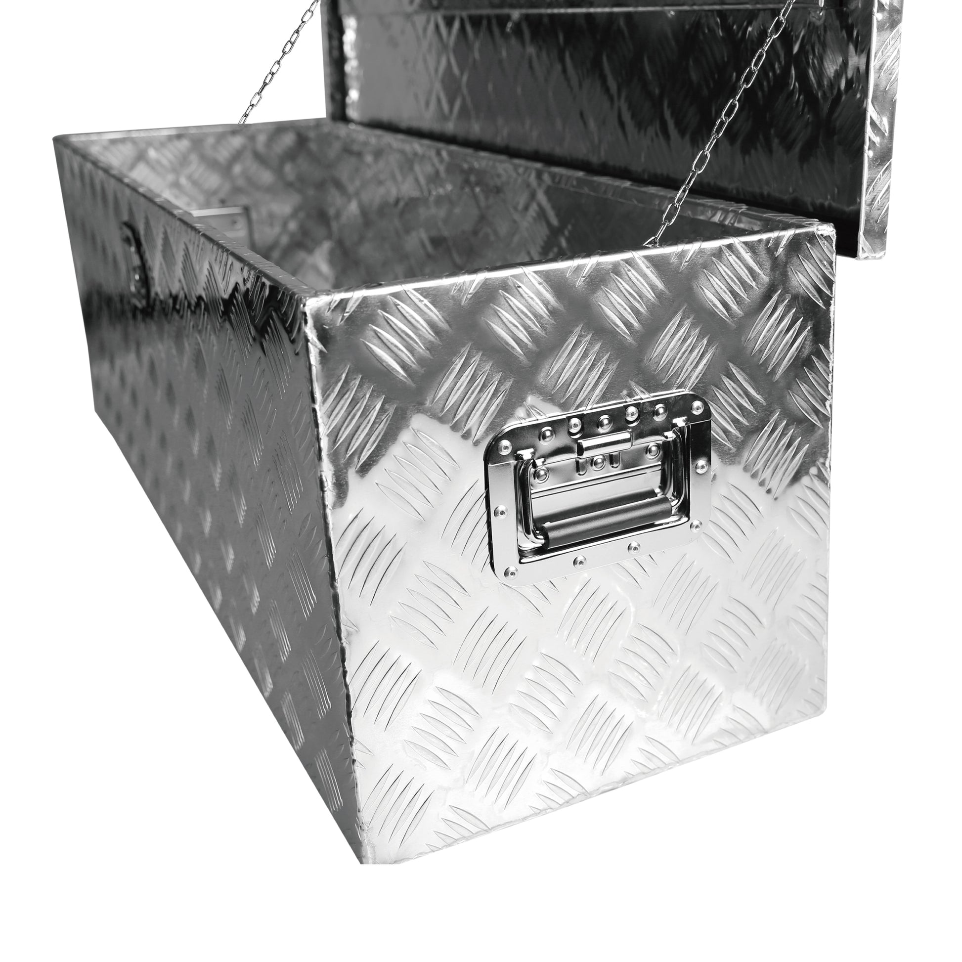 48 Inch Heavy Duty Silver Aluminum Stripes Plated Tool Long Box Pick Up Truck Bed Rv Trailer Toolbox Storage Organizer, Waterproof Underbody Tool Box Storage With Lock And Key 48" 15.2" 15.2" Silver Aluminum