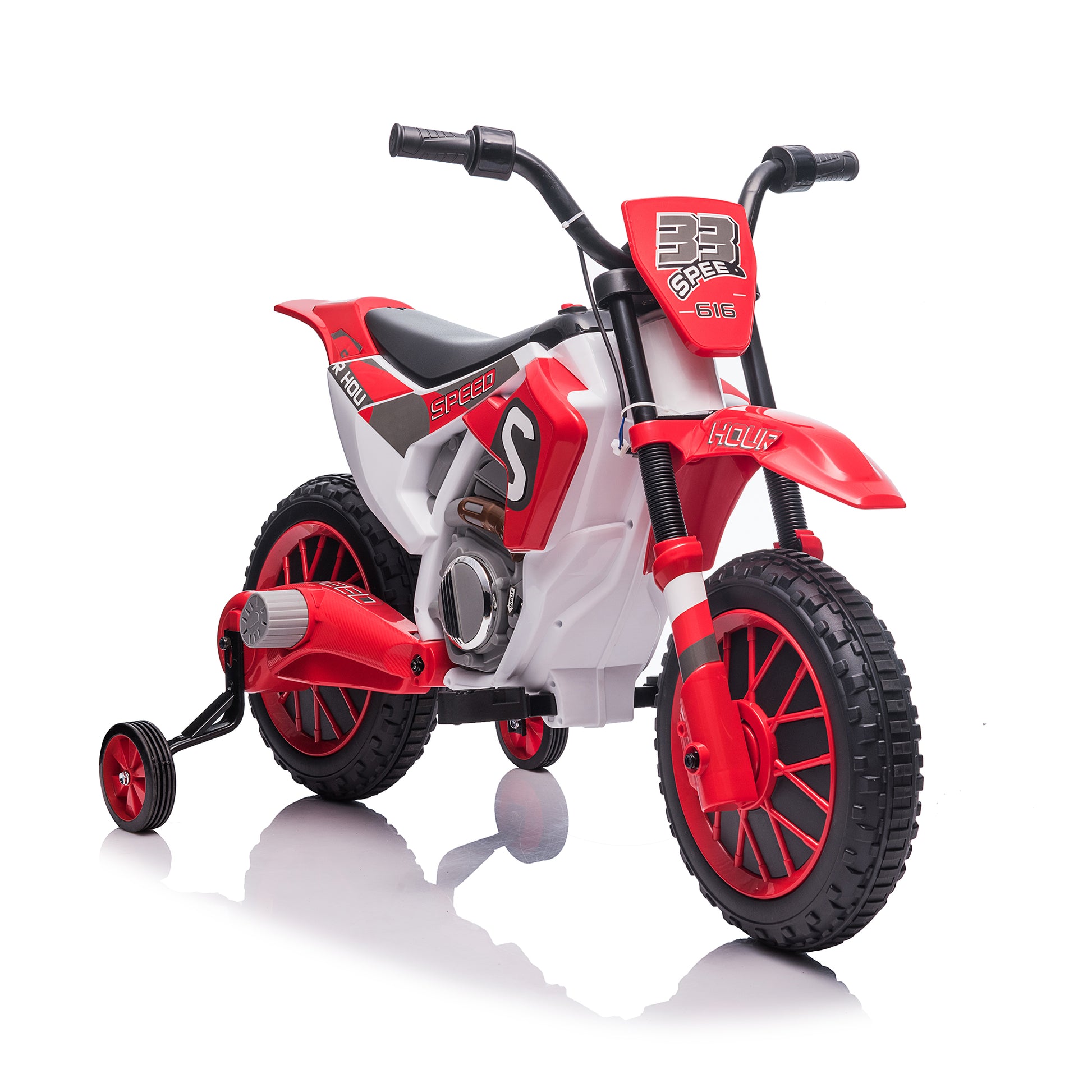 12V Kids Ride On Toy Motorcycle, Electric Motor Toy Bike With Training Wheels For Kids 3 6, Red Red Polypropylene