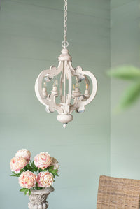 French Country Wood Chandelier, 6 Light Farmhouse Pendant Light Fixture With Adjustable Chain For Kitchen Foyer Hallway Entryway, Bulb Not Included Beige Mdf Metal