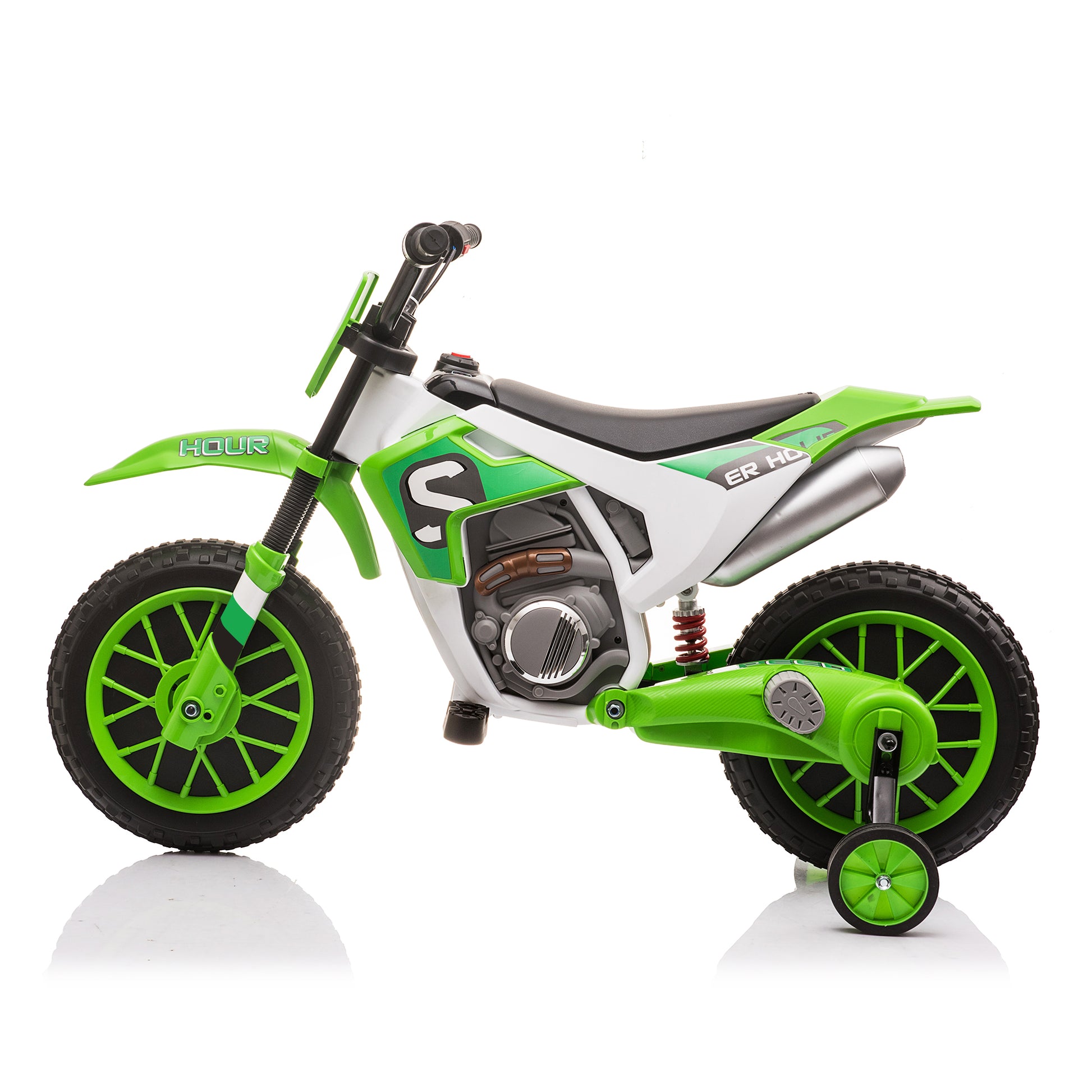 12V Kids Ride On Toy Motorcycle, Electric Motor Toy Bike With Training Wheels For Kids 3 6, Green Green Polypropylene