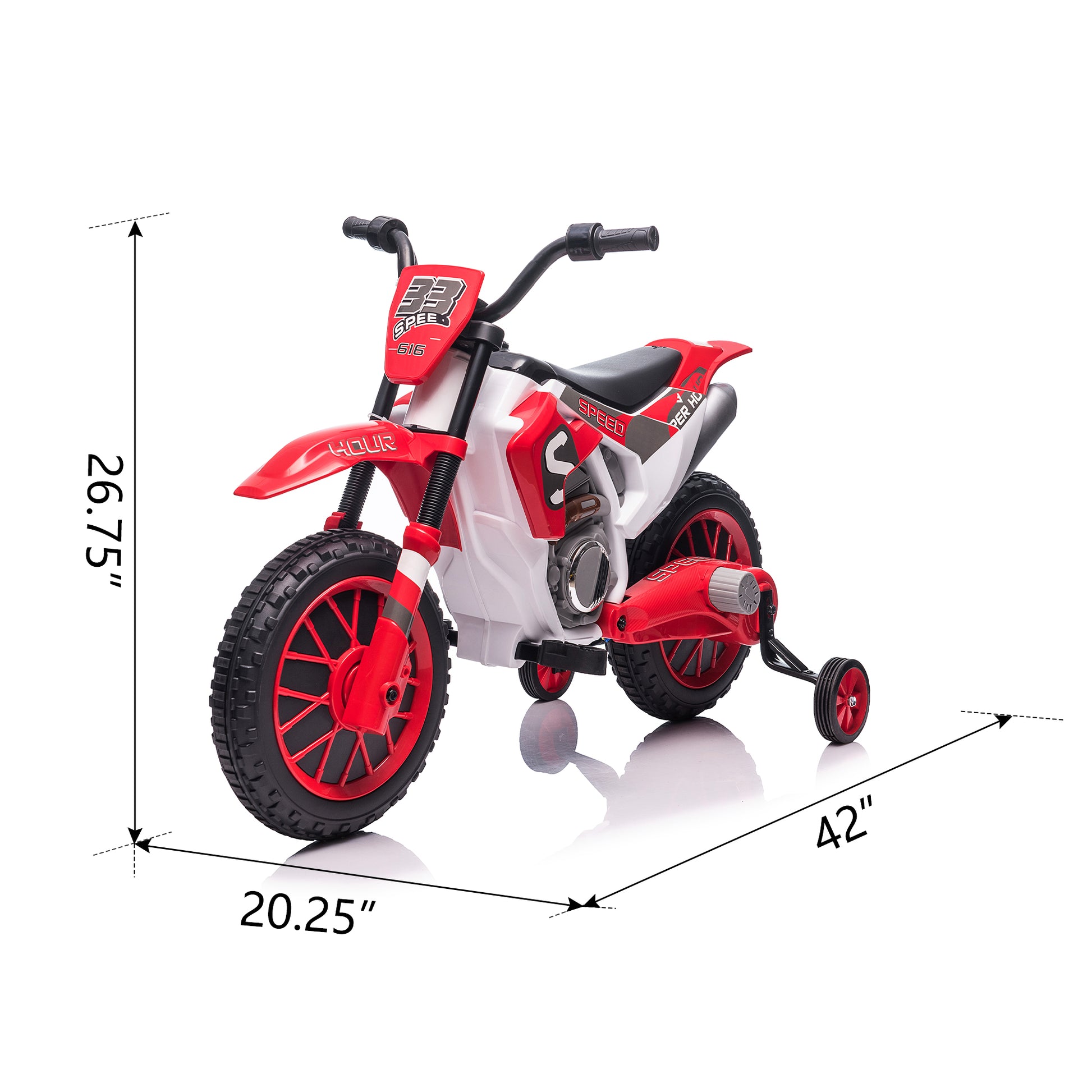 12V Kids Ride On Toy Motorcycle, Electric Motor Toy Bike With Training Wheels For Kids 3 6, Red Red Polypropylene