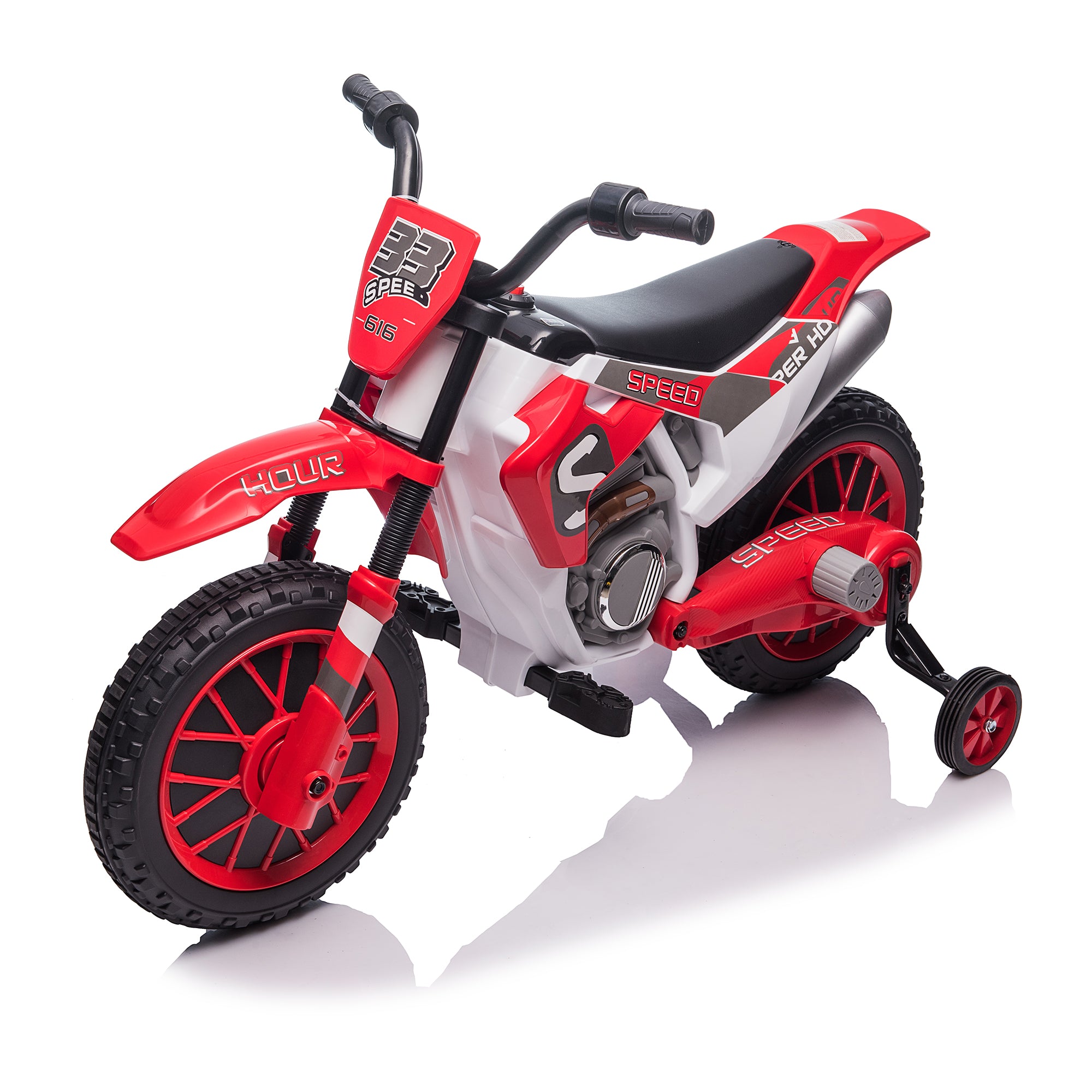 12V Kids Ride On Toy Motorcycle, Electric Motor Toy Bike With Training Wheels For Kids 3 6, Red Red Polypropylene