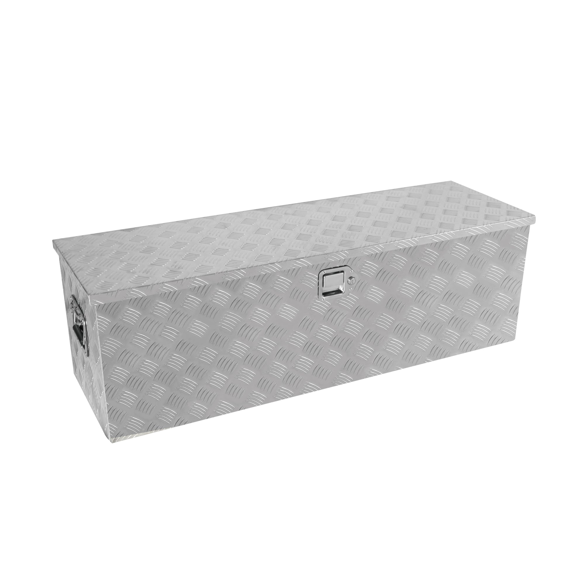 48 Inch Heavy Duty Silver Aluminum Stripes Plated Tool Long Box Pick Up Truck Bed Rv Trailer Toolbox Storage Organizer, Waterproof Underbody Tool Box Storage With Lock And Key 48" 15.2" 15.2" Silver Aluminum