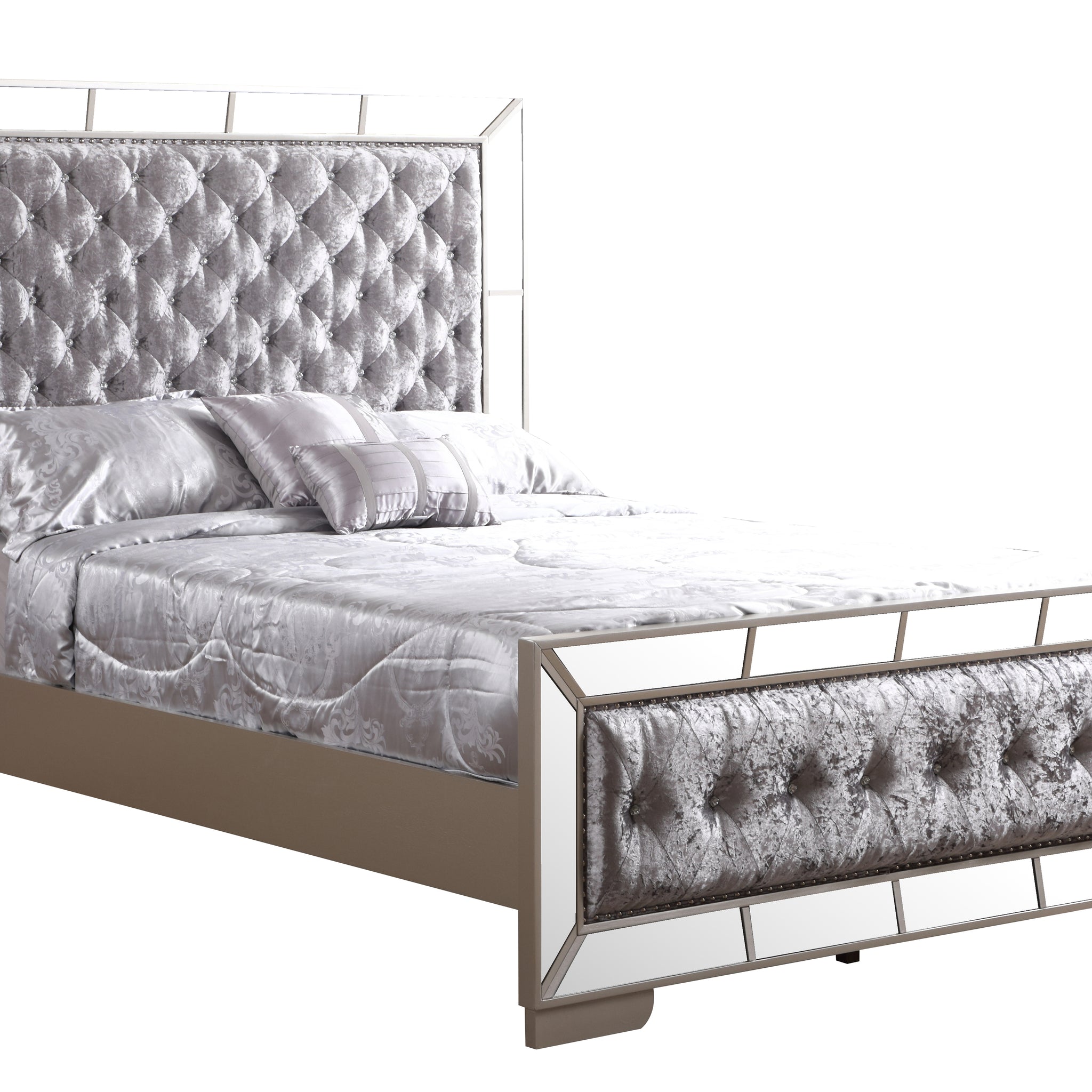 Sleek Silver Champagne Contemporary Bed King Champagne Particle Board