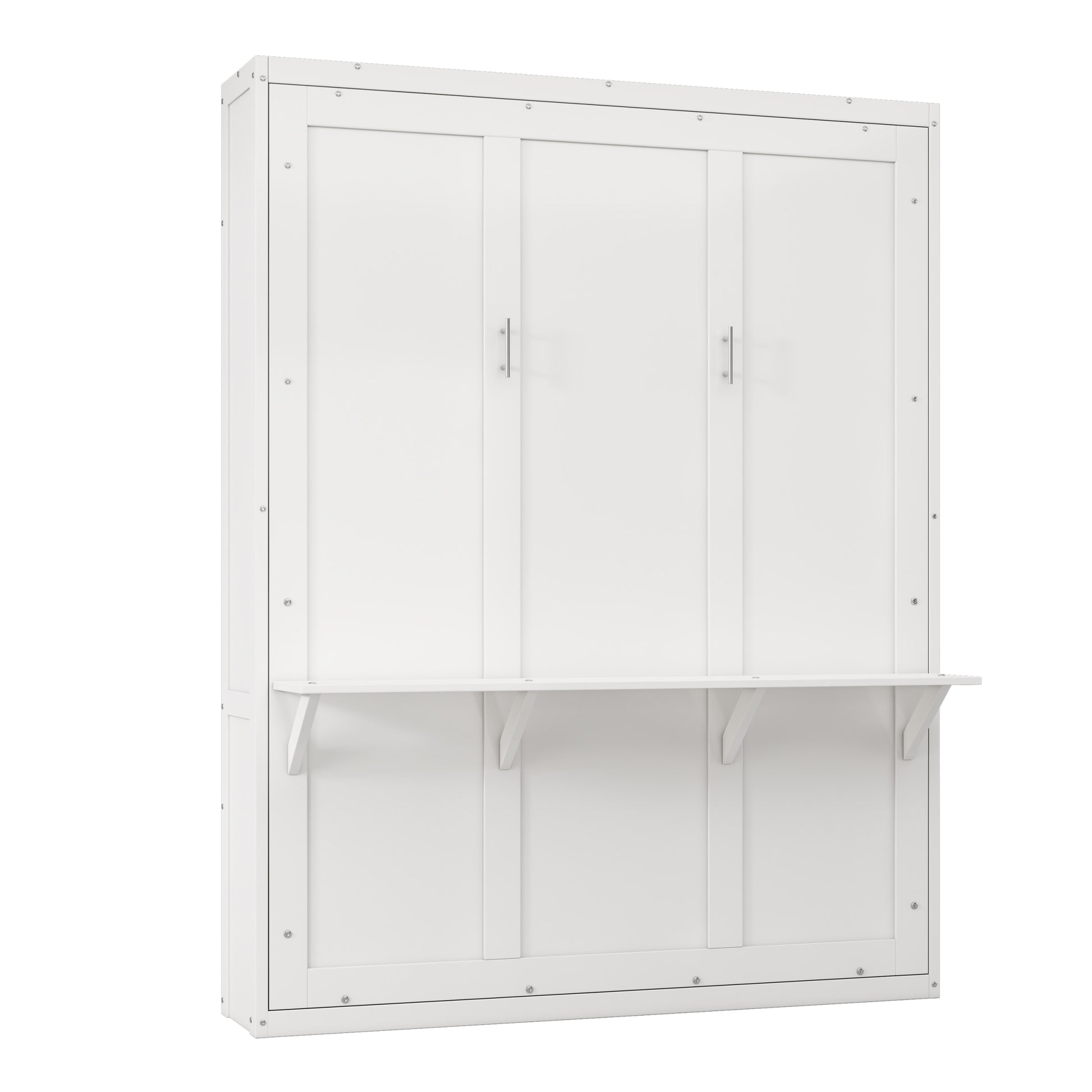 Full Size Murphy Bed,61.5 Inch Cabinet Bed Folding Wall Bed With Desk Combo Perfect For Guest Room, Study, Office, White Old Sku:Bs311609Aac Box Spring Not Required Full White Wood White Pine Murphy Solid Wood Mdf