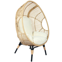 Patio Pe Wicker Egg Chair Model 4 With Natural Color Rattan Beige Cushion And Side Table Yes Natural Foam Steel