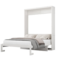 Full Size Murphy Bed,61.5 Inch Cabinet Bed Folding Wall Bed With Desk Combo Perfect For Guest Room, Study, Office, White Old Sku:Bs311609Aac Box Spring Not Required Full White Wood White Pine Murphy Solid Wood Mdf