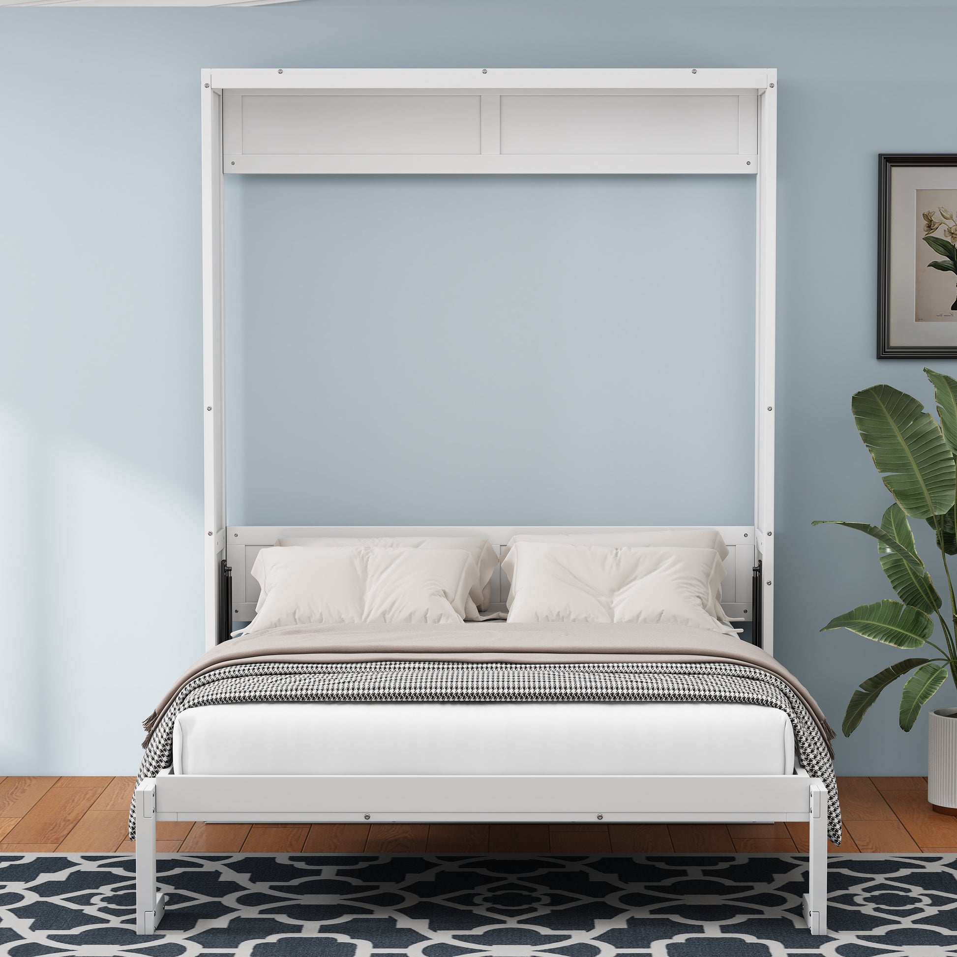 Full Size Murphy Bed,61.5 Inch Cabinet Bed Folding Wall Bed With Desk Combo Perfect For Guest Room, Study, Office, White Old Sku:Bs311609Aac Box Spring Not Required Full White Wood White Pine Murphy Solid Wood Mdf