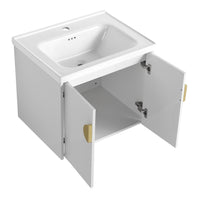 24 Inch Soft Close Doors Bathroom Vanity With Sink, For Small Bathroom Kd Packing Gloss White 2 Bathroom Wall Mounted Modern Plywood