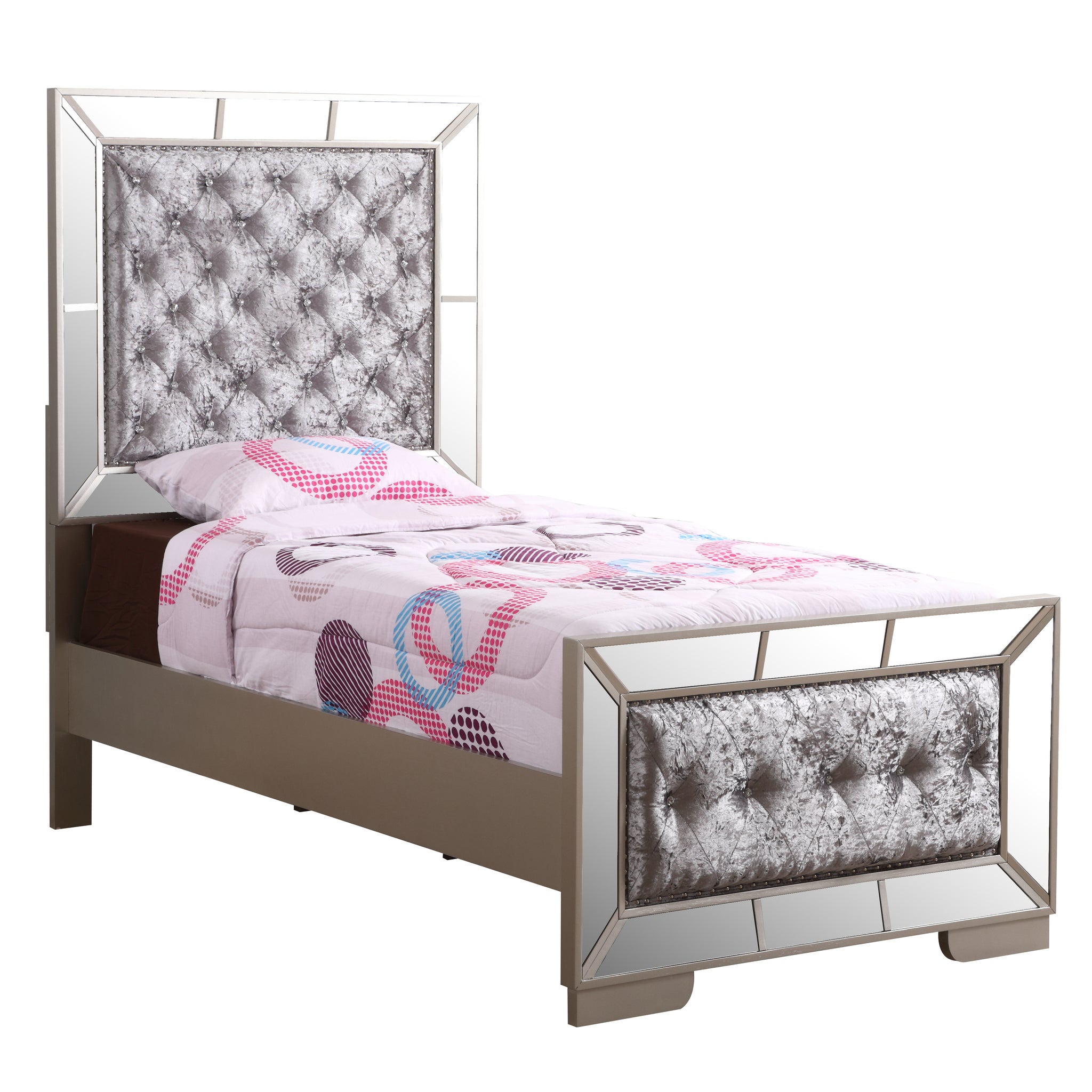 Elegant Contemporary Twin Bed In Silver Champagne Twin Champagne Panel Particle Board