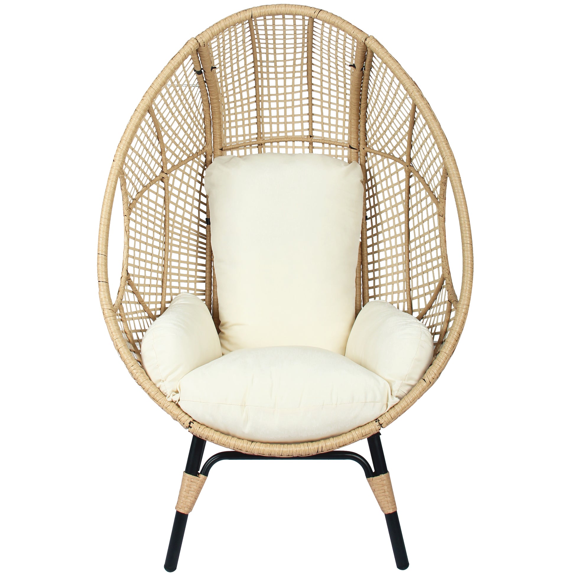 Patio Pe Wicker Egg Chair Model 4 With Natural Color Rattan Beige Cushion And Side Table Yes Natural Foam Steel